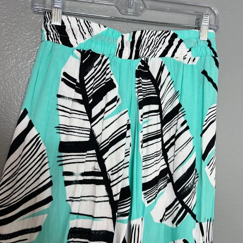 Trina Turk Aqua and Black Leaf Print Swim Coverup - Picture 6 of 9